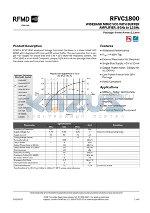 RFVC1800S2 datasheet - WIDEBAND MMIC VCO WITH BUFFER AMPLIFIER, 8 GHz to 12 GHz