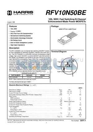 RFV10N50 datasheet - 10A, 500V, Fast Switching N-Channel Enhancement-Mode Power MOSFETs