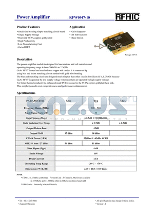 RFW0947-10 datasheet - Power Amplifier