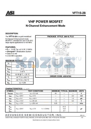 VFT15-28 datasheet - VHF POWER MOSFET