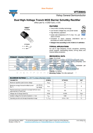 VFT2060G datasheet - Dual High-Voltage Trench MOS Barrier Schottky Rectifier