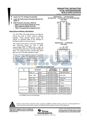 SN74AHCT540DGVRE4 datasheet - OCTAL BUFFERS/DRIVERS WITH 3-STATE OUTPUTS