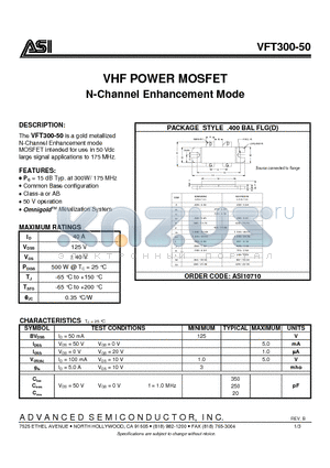 VFT300-50 datasheet - VHF POWER MOSFET