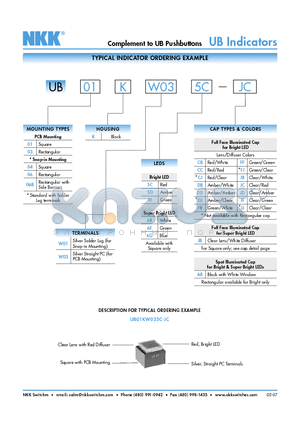 UB04KW015D datasheet - Complement to UB Pushbuttons