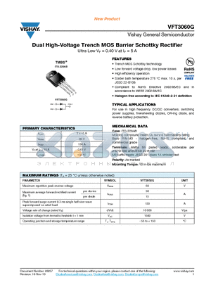 VFT3060G datasheet - Dual High-Voltage Trench MOS Barrier Schottky Rectifier