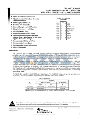 TLV2543IDW datasheet - 12-BIT ANALOG-TO-DIGITAL CONVERTERS WITH SERIAL CONTROL AND 11 ANALOG INPUTS