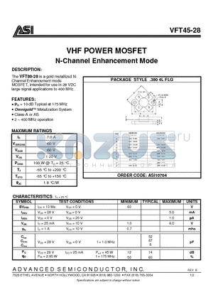 VFT45-28_07 datasheet - VHF POWER MOSFET