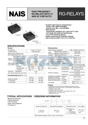 RG1-L2-5V datasheet - HIGH FREQUENCY RG RELAYS WITH 1C AND 2C CONTACTS