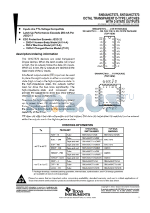 SN74AHCT573DWRG4 datasheet - OCTAL TRANSPARENT D-TYPE LATCHES WITH 3-STATE OUTPUTS