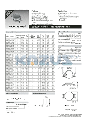 SDR2207-120YL datasheet - SMD Power Inductors