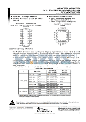 SN74AHCT574DWE4 datasheet - OCTAL EDGE-TRIGGERED D-TYPE FLIP-FLOPS WITH 3-STATE OUTPUTS