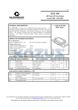 TAN350 datasheet - 350 Watts, 50 Volts, Pulsed Avionics 960 - 1215 MHz