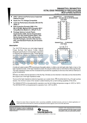 SN74AHCT574DW datasheet - OCTAL EDGE-TRIGGERED D-TYPE FLIP-FLOPS WITH 3-STATE OUTPUTS