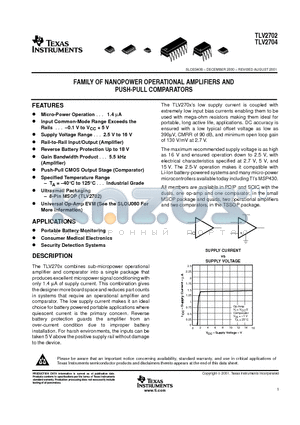 TLV2702ID datasheet - FAMILY OF NANOPOWER OPERATIONAL AMPLIFIERS AND PUSH-PULL COMPARATORS