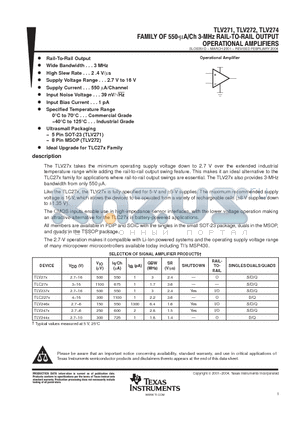 TLV272CDGK datasheet - 550-UA/CH 3-MHZ RAIL TO RAIL OUTPUT OPERATIONAL AMPLIFIERS