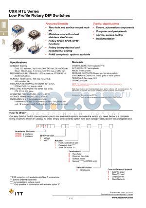 RTE0201G05 datasheet - Low Profile Rotary DIP Switches