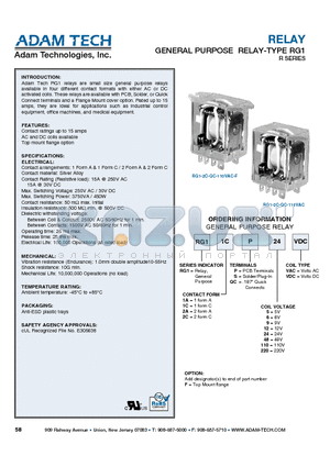 RG11AS12VAC datasheet - RELAY GENERAL PURPOSE RELAY-TYPE RG1