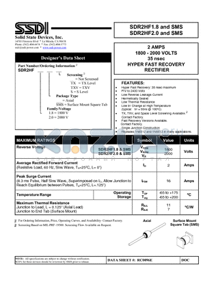 SDR2HF1.8_1 datasheet - HYPER FAST RECOVERY RECTIFIER