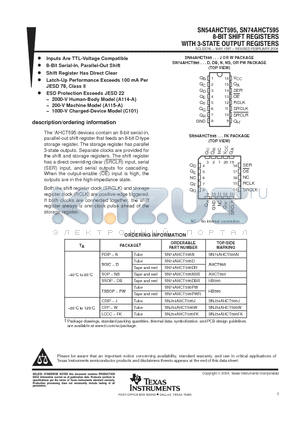 SN74AHCT595D datasheet - 8-BIT SHIFT REGISTERS WITH 3-STATE OUTPUT REGISTERS