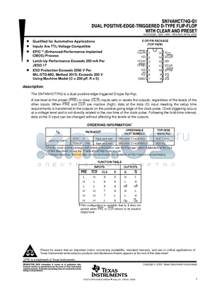 SN74AHCT74QDRQ1 datasheet - DUAL POSITIVE-EDGE-TRIGGERED D-TYPE FLIP-FLOP WITH CLEAR AND PRESET