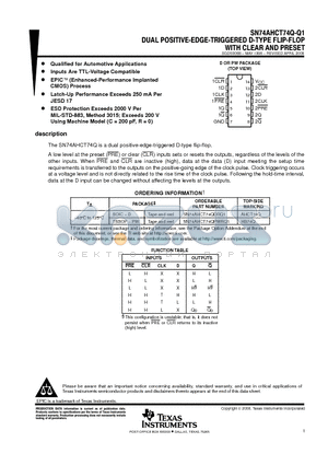 SN74AHCT74QPWRG4Q1 datasheet - DUAL POSITIVE-EDGE-TRIGGERED D-TYPE FLIP-FLOP WITH CLEAR AND PRESET