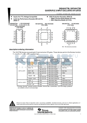 SN74AHCT86 datasheet - QUADRUPLE 2-INPUT EXCLUSIVE-OR GATES