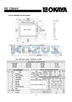 RG12864-F datasheet - OUTLINE DIMENISON & BLOCK DIAGRAM