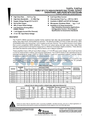 TLV2771CD datasheet - FAMILY OF 2.7-V HIGH-SLEW-RATE RAIL-TO-RAIL OUTPUT OPERATIONAL AMPLIFIERS WITH SHUTDOWN