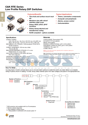 RTE0311R05 datasheet - Low Profile Rotary DIP Switches