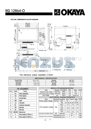 RG12864-O datasheet - OUTLINE DIMENISON & BLOCK DIAGRAM