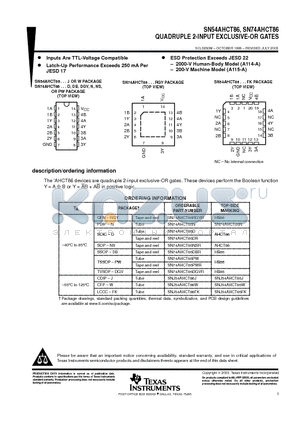 SN74AHCT86PWR datasheet - QUADRUPLE 2-INPUT EXCLUSIVE-OR GATES