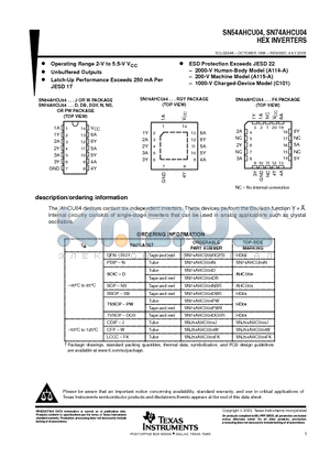 SN74AHCU04 datasheet - HEX INVERTERS