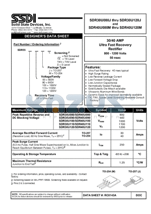 SDR40U080 datasheet - Ultra Fast Recovery Rectifier