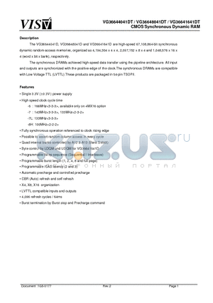 VG36648041DT datasheet - CMOS Synchronous Dynamic RAM