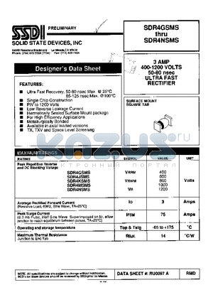 SDR4KSMS datasheet - 3 AMP 400-1200 VOLTS 50-80 nsec ULTRA FAST RECTIFIER