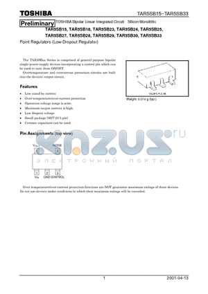 TAR5SB29 datasheet - TOSHIBA Bipolar Linear Integrated Circuit Silicon Monolithic