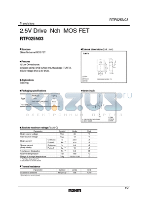 RTF025N03 datasheet - 2.5V Drive Nch MOS FET