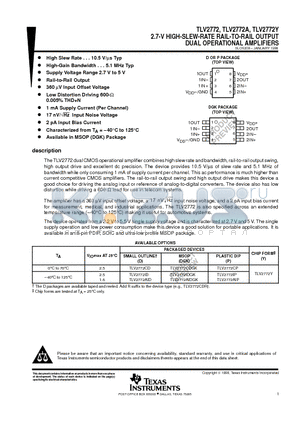 TLV2772CDGK datasheet - 2.7-V HIGH-SLEW-RATE RAIL-TO-RAIL OUTPUT DUAL OPERATIONAL AMPLIFIERS