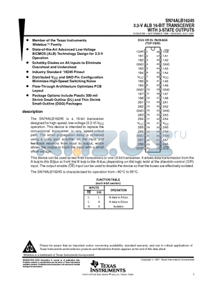 SN74ALB16245 datasheet - 3.3-V ALB 16-BIT TRANSCEIVER WITH 3-STATE OUTPUTS