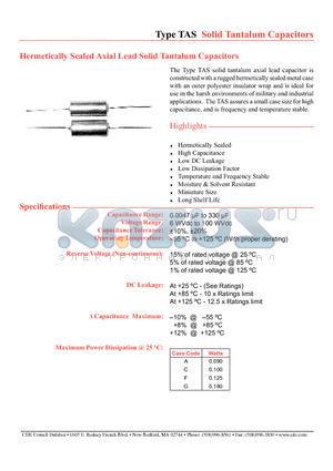 TAS105J006P1C datasheet - Hermetically Sealed Axial Lead Solid Tantalum Capacitors