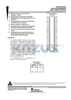 SN74ALB16244DGG datasheet - 16-BIT BUFFER/DRIVER WITH 3-STATE OUTPUTS