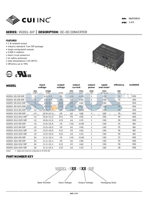 VGDS1-S5-D12-SIP datasheet - DC-DC CONVERTER