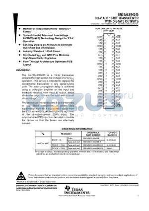 SN74ALB16245_08 datasheet - 3.3-V ALB 16-BIT TRANSCEIVER WITH 3-STATE OUTPUTS