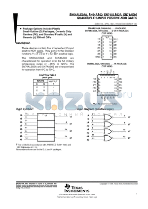 SN74ALS02A datasheet - QUADRUPLE 2-INPUT POSITIVE-NOR GATES