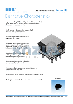 UB16RKG036G datasheet - Low Profile Pushbuttons