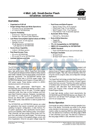 SST29VF040-55-4C-NHE datasheet - 4 Mbit (x8) Small-Sector Flash