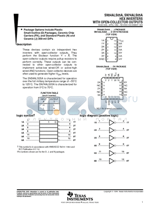 SN74ALS05AN datasheet - HEX INVERTERS WITH OPEN-COLLECTOR OUTPUTS