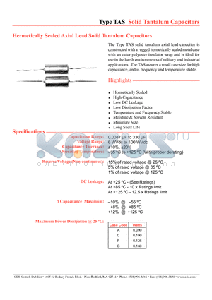 TAS106M100P1G datasheet - Hermetically Sealed Axial Lead Solid Tantalum Capacitors