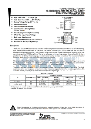 TLV2772IP datasheet - 2.7-V HIGH-SLEW-RATE RAIL-TO-RAIL OUTPUT DUAL OPERATIONAL AMPLIFIERS