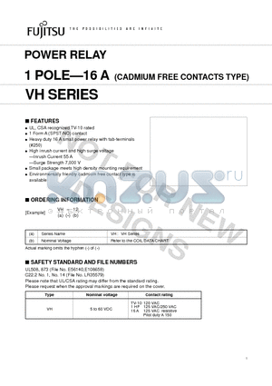 VH-48 datasheet - POWER RELAY 1 POLE-16 A (CADMIUM FREE CONTACTS TYPE)